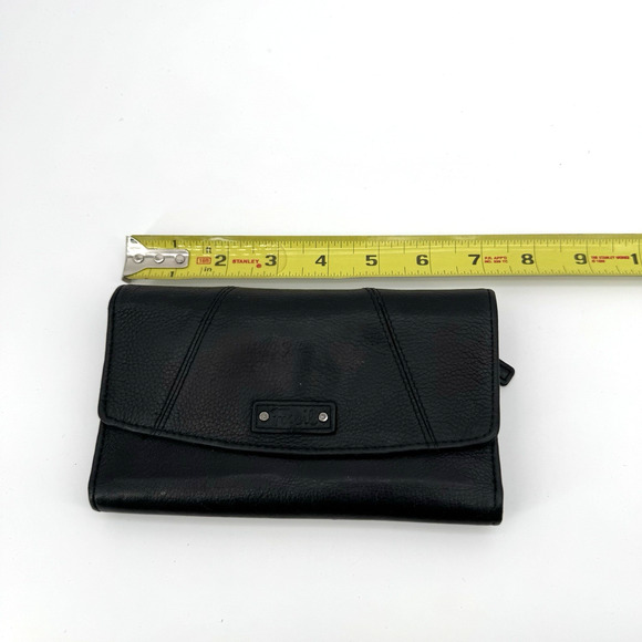 FOSSIL Wallet Black Pebbled Leather Tri-fold Snap Flap Organizer EUC - Picture 9 of 10